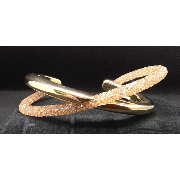 Swarovski Gold-Tone Crystal Spiral Cuff Bracelet Dust Champagne - Picture 1 of 9